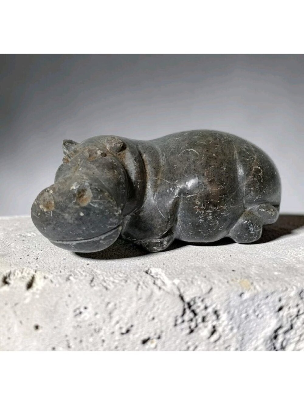 Vintage Hand-carved Hippopotamus Figurine Sculpture Gray 3.5" House Hippo As Is